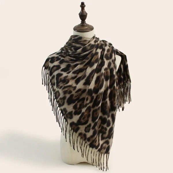 Tassel long leopard scarf b