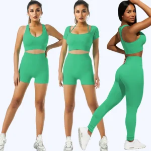 4-piece Sports-yoga Bottoms-Vest-Shorts-Leggings green