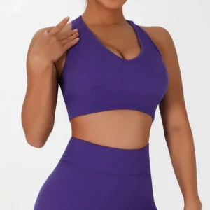 4-piece Sports-yoga Bottoms-Vest-Shorts-Leggings purple