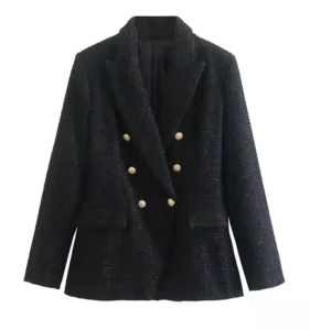 Double button blazer jacket for women black