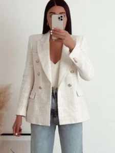 Double button blazer jacket for women white