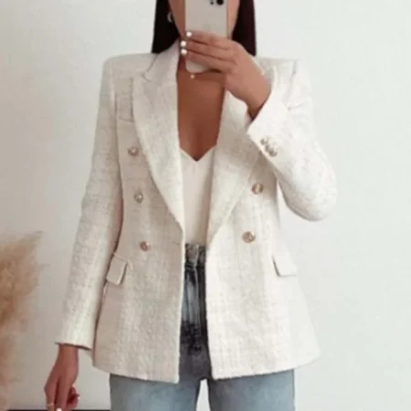 Double button blazer jacket for women white