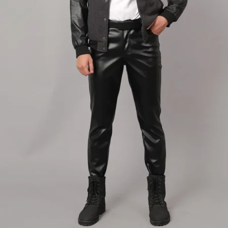 PU bukse menn sort men's PU leather pants black