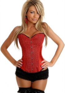 Red over bust sequin front corset