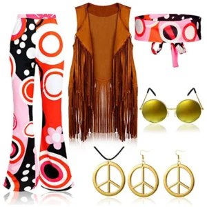 Retro Party Costume Tassel Vest Colorful Pants Accessories a