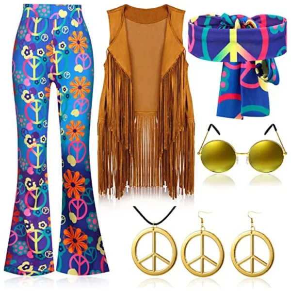 Retro Party Costume Tassel Vest Colorful Pants Accessories b