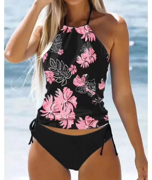 Tropical 2 peices set swimsuit black pink