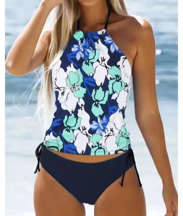 Tropical 2 pieces set swimsuit blue green