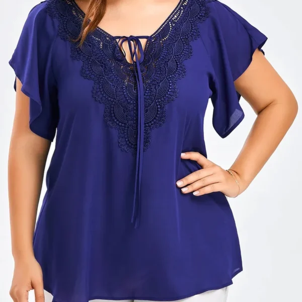 Bluse med korte ermer plus size topp med blonde blå 2pk.