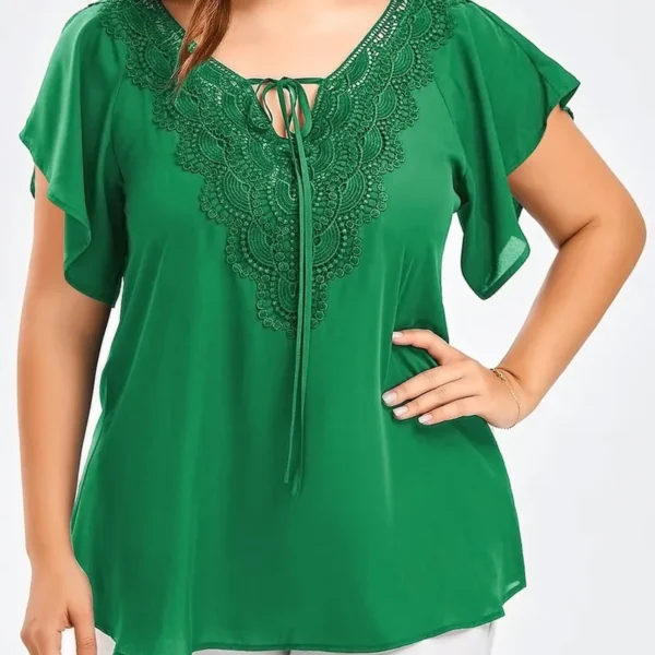 Bluse med korte ermer plus size topp med blonde grønn 2pk.