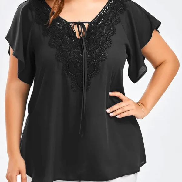 Bluse med korte ermer plus size topp med blonde sort 2pk.