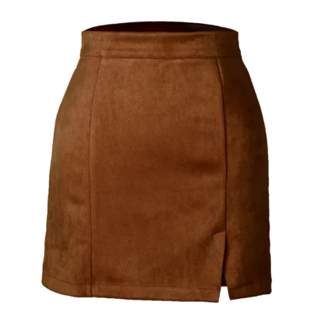 Brown short slit skirt for women