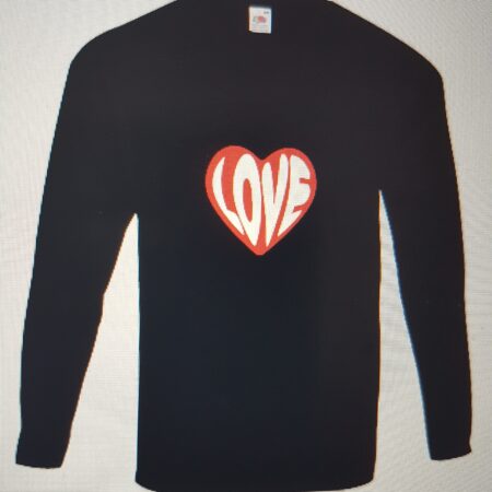 Heart print long sleeve black T-shirt