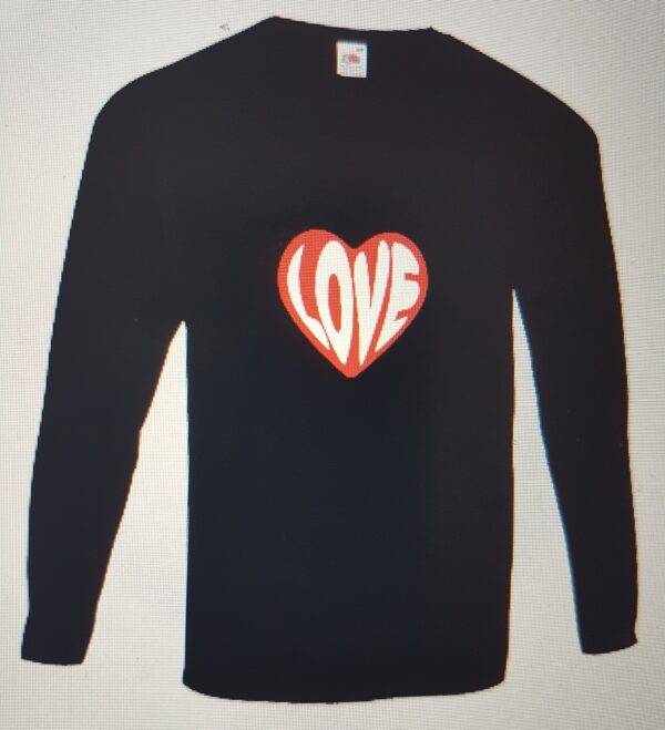 Heart print long sleeve black T-shirt