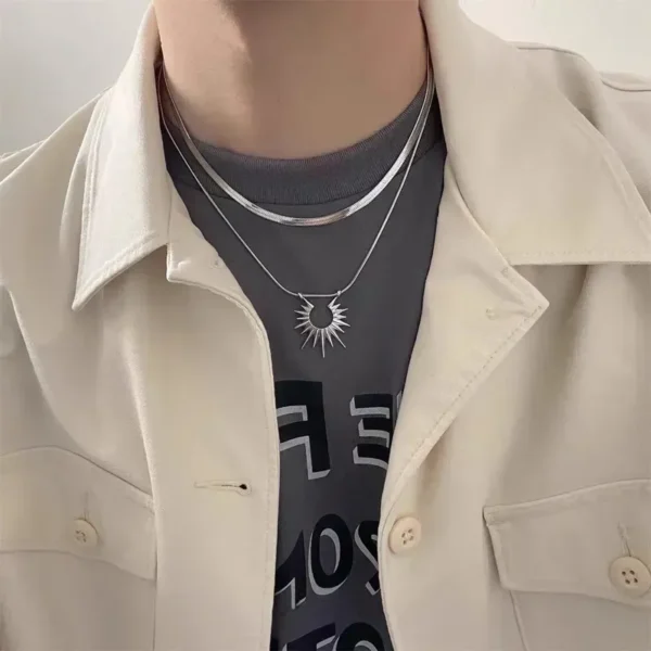 Mens Hip Hop Necklace 2 in 1 Silver Color