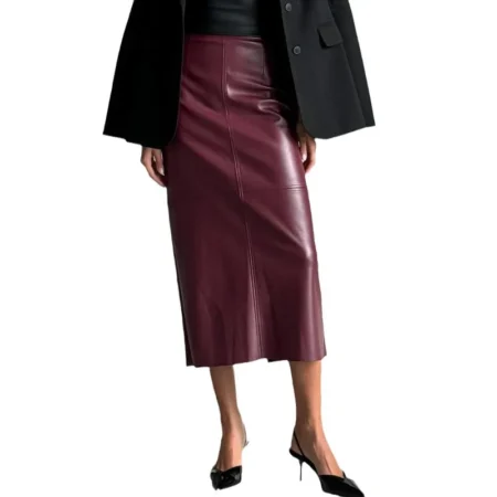 Midi PU skirt wine red