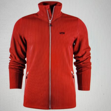 Red outdoor fleece jacket with zipper