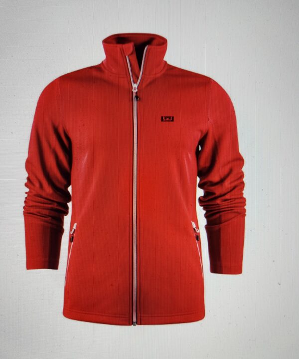 Red outdoor fleece jacket with zipper