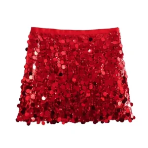 Sequin mini skirt red