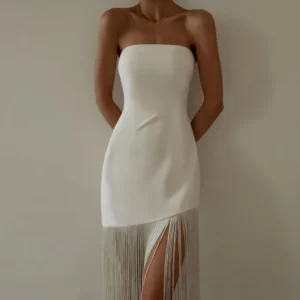 Tassel dress sleeveless strapless sexy dress white