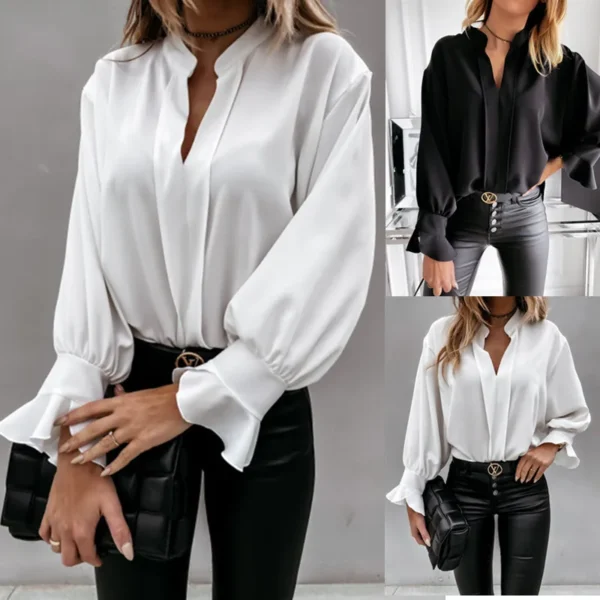 Women-s long sleeve V-neck blouse