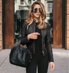 Women's black PU leather jacket