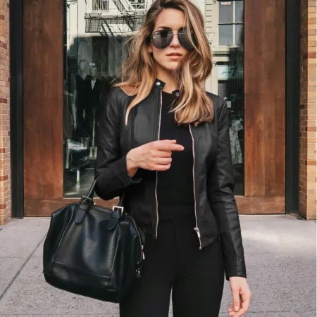 Women's black PU leather jacket