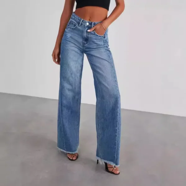 Women's straight blue jeans pants