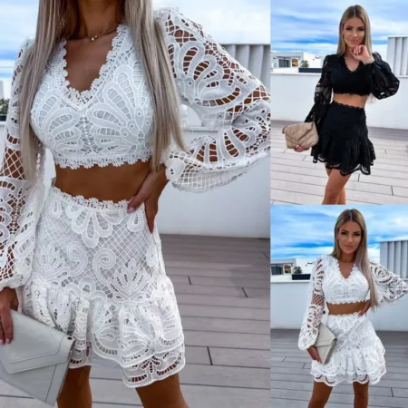 2 delt sett blonde skjørt og topp 2-piece lace skirt top set