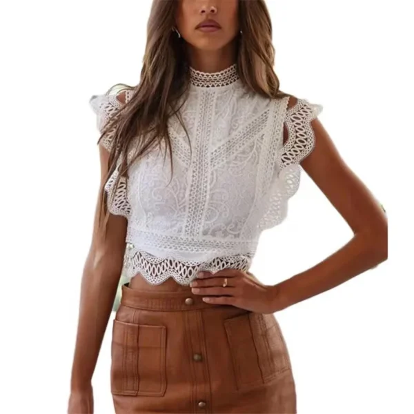 Blonde topp uten ermer hvit sleeveless lace blouse white