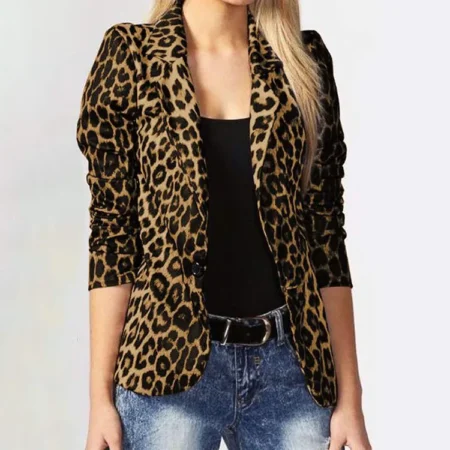 Brun kort leopard blazer jakke for damer