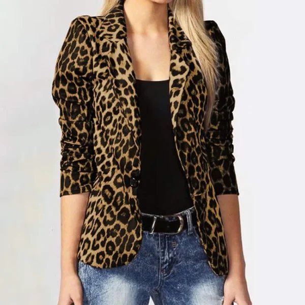 Brun kort leopard blazer jakke for damer