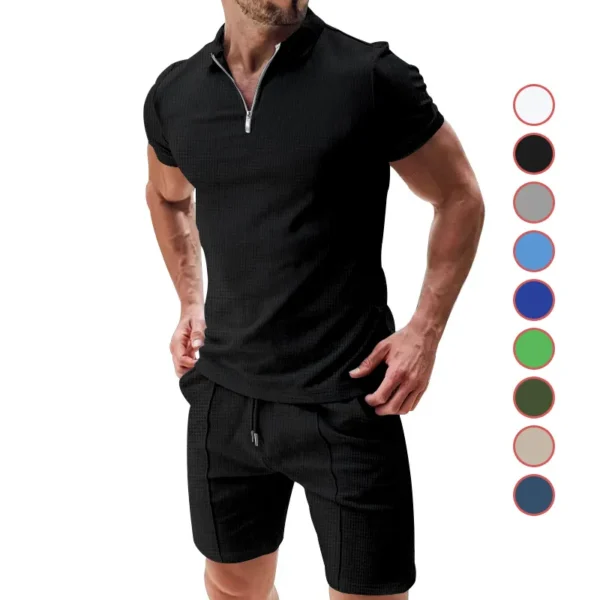 Fritidssett menn T-skjorte shorts sett mørkeblå 2-piece men's shorts set black