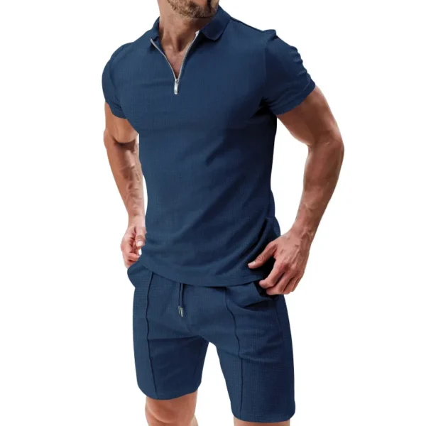 Fritidssett menn T-skjorte shorts sett mørkeblå 2-piece men's shorts set blue