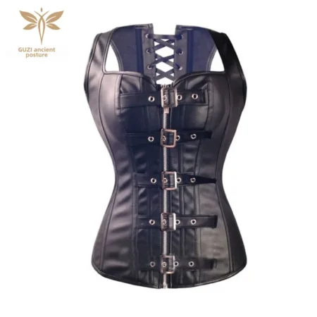 Imitert skinn korsett vest Faux Leather Vest Zipper