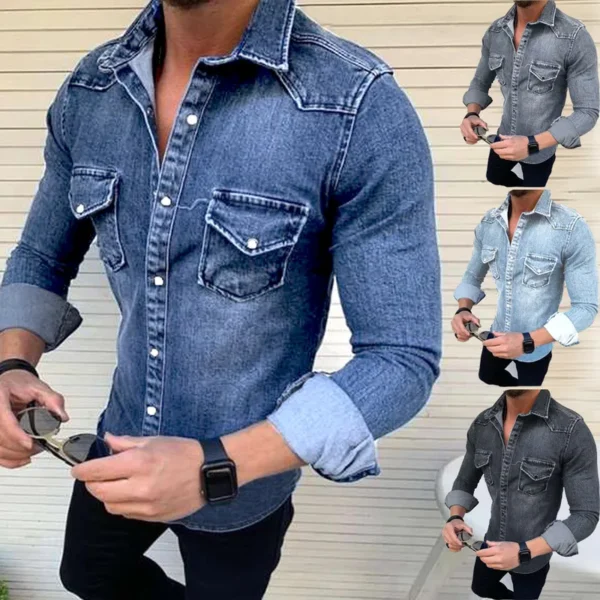 Langermet denim skjorte menn Men's Long Sleeve Denim Shirt