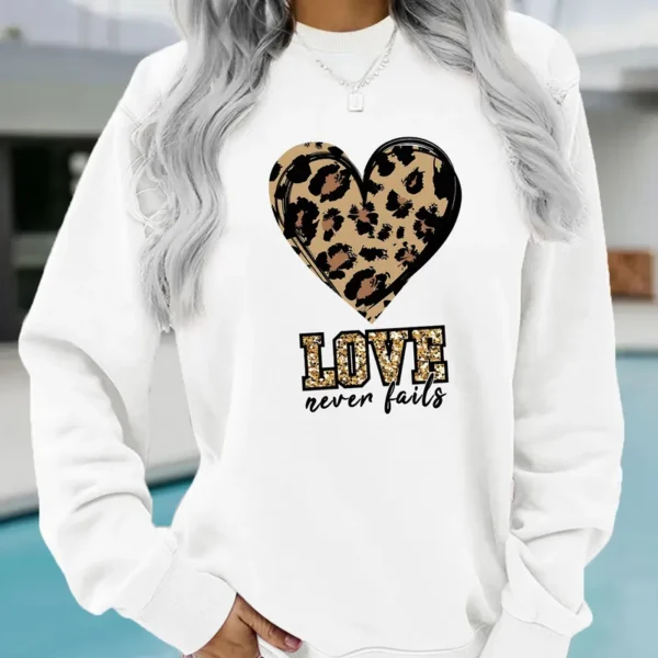 Sweatshirt langermet genser med leopard trykk hvit