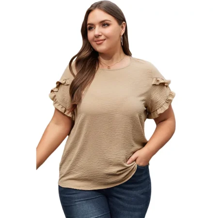 T-skjorte med volangermer plus size beige topp 2pk.