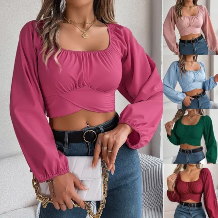 Bluse med lange ermer utringet topp