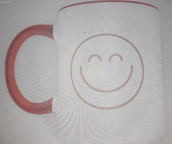 Kopp med smiley trykk hvit og rosa