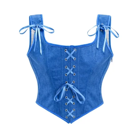 Solid Ensfarget Vest Strapped Laced Up Sleeveless Top blue