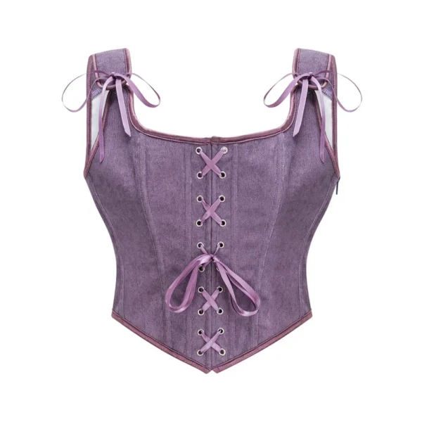 Solid Ensfarget Vest Strapped Laced Up Sleeveless Top lilla