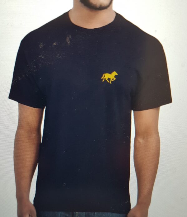 Sort unisex T-skjorte gullfarget hest figur