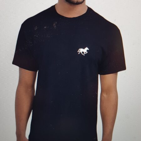 Sort unisex T-skjorte hvit hest figur