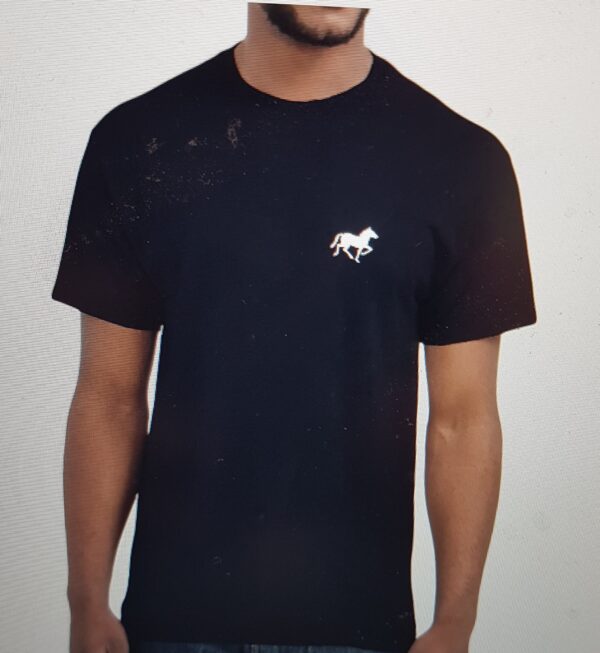 Sort unisex T-skjorte hvit hest figur