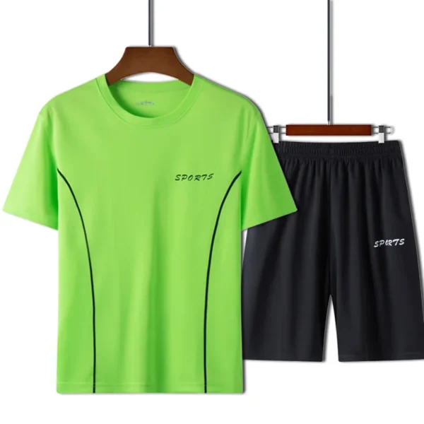 Treningstøy menn shorts og T-skjorte sett grønt og sort