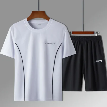 Treningstøy menn shorts og T-skjorte sett sort hvitt
